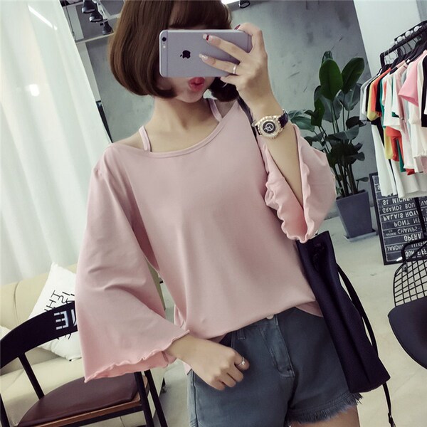 春夏装新款纯色短袖t恤女宽松半袖上衣韩版学生百搭bf风打底衫潮