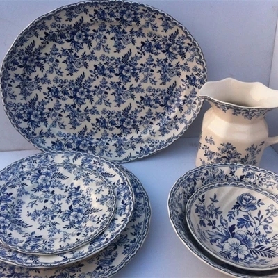 外贸出口原单英国青花陶瓷餐具复古johnson bros德文郡西餐盘子碗