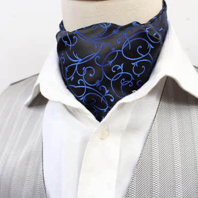 英伦贵族ascot阿斯科特100%涤丝男士商务宴会礼服领巾 黑蓝花纹