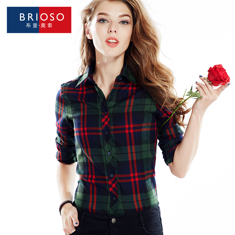 BRIOSO2015 Hitz femme grande taille chemise à carreaux shirt shirt à manches longues Slim vague coréenne