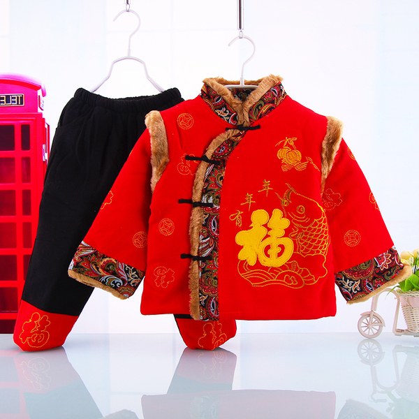 新年婴儿唐装棉衣男童外套装0-1-2-3岁女宝宝加厚冬婴幼儿过年装