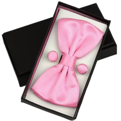 双层质感男士领结蝴蝶结 新郎伴郎正装结婚男 粉红色 格子领结