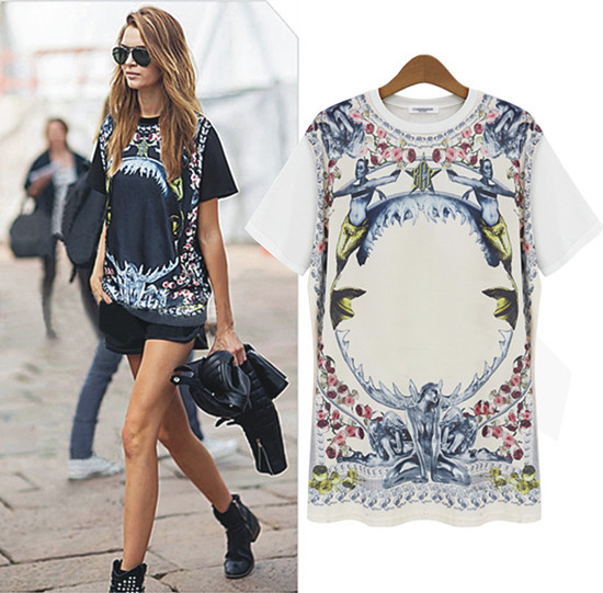 2016夏季新款 宽松欧美大码女装印花圆领短袖女式打底T恤衫8780