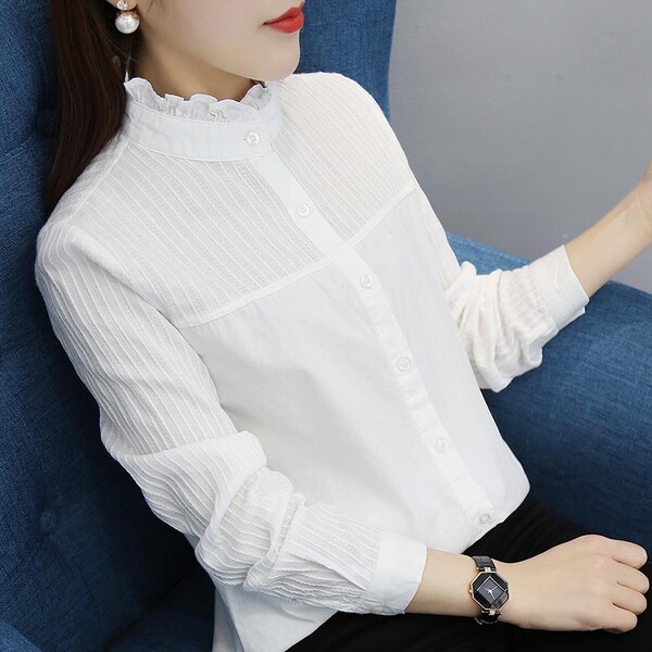白衬衫女长袖韩范百搭宽松秋冬季韩版加绒加厚保暖纯棉中长款衬衣
