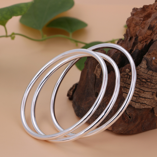 银手镯 990纯银 三圈三环多圈足银光面实心手工时尚圆条细圈银饰