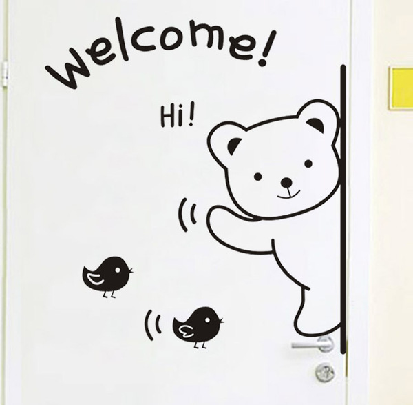 欢迎小熊welcome 玄关卧室玻璃贴卧室入户门贴边角线贴墙贴包邮