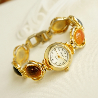 lafayette美国进口古董首饰 天然宝石水晶玛瑙玉石手表石英表女表