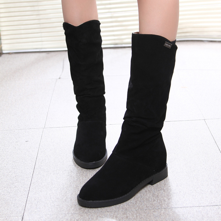 2015 autumn and winter boots flat suede boots with flat boots within the higher matte leather boots in the tube female student shoes