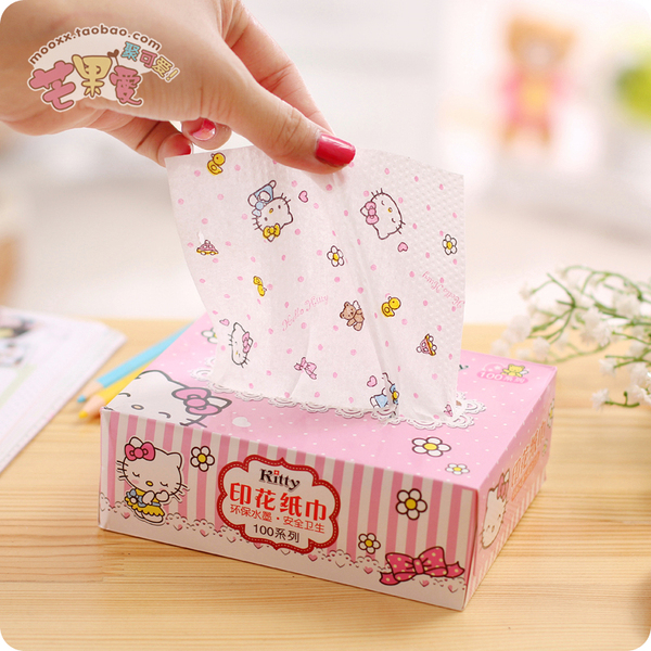 HELLO KITTY印花硬盒抽纸 卡通可爱抽纸巾餐巾纸卫生纸卷纸餐巾纸