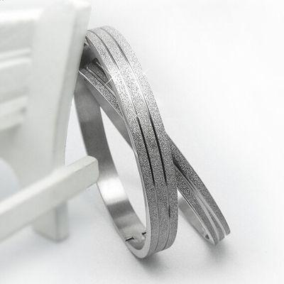 时尚ck情侣双环圆环压砂手镯手环时尚钛钢双圈男女情侣款配饰品