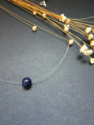 何小虾 星空蓝砂石项链 s925纯银进口鱼线透明隐形锁骨链特价包邮