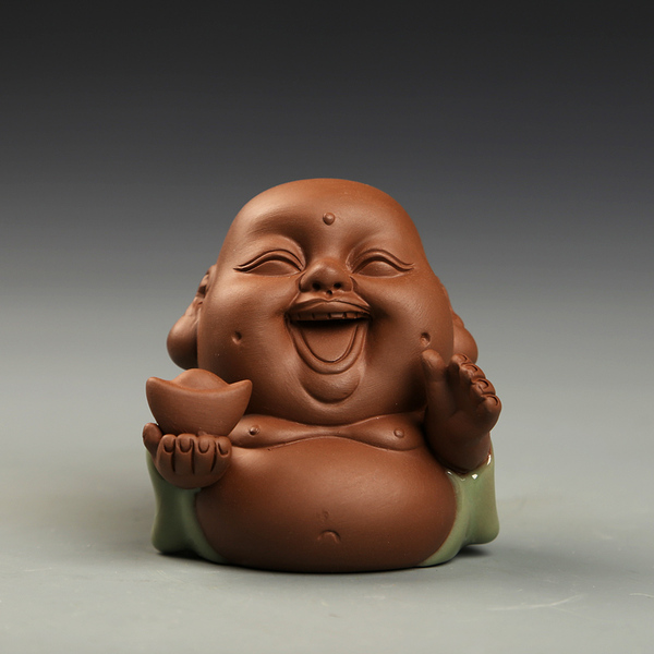 哥窑茶宠 哈哈佛 茶盘摆件特价可养开片弥勒佛摆件汝窑茶玩