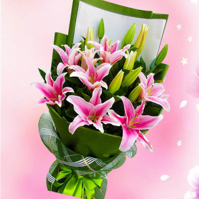 6支粉色白色香水百合鲜花速递北海南宁桂林广州上海深圳浙江