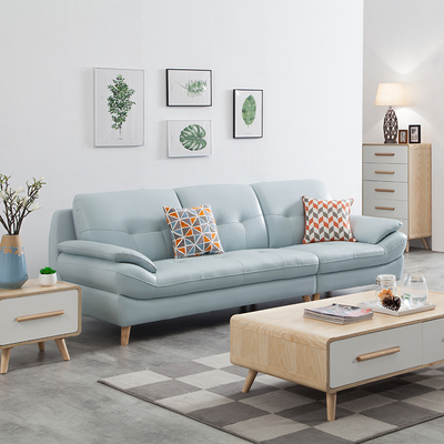 北欧小户型真皮沙发三人蓝色皮沙发韩式直排四人位极有家客厅沙发