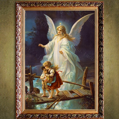 天主教圣像画仿真油画纯手绘耶稣与天使客餐厅过道装饰画挂墙壁画