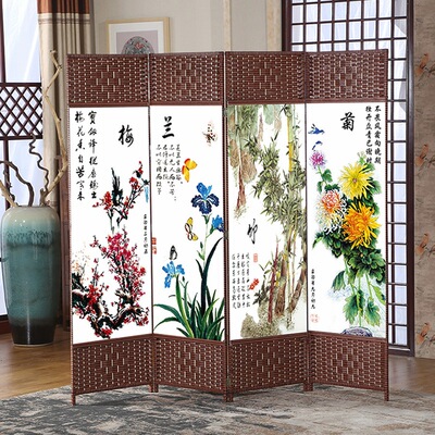 时尚4扇纸藤艺术风格型面料工艺拼接现代中式折屏酒店屏风隔断