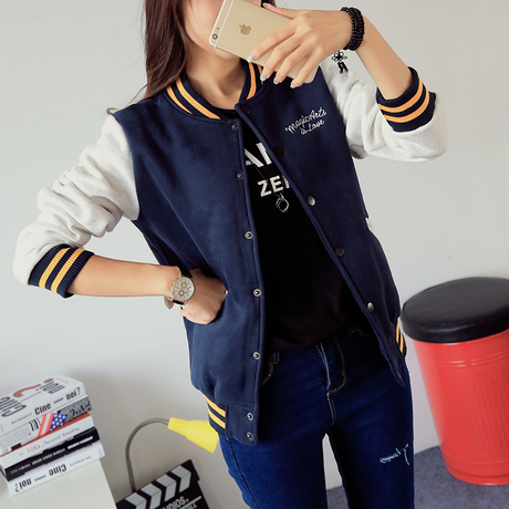 2015秋冬新款韩国运动开衫套头宽松卫衣女学生长袖衫棒球服外套潮