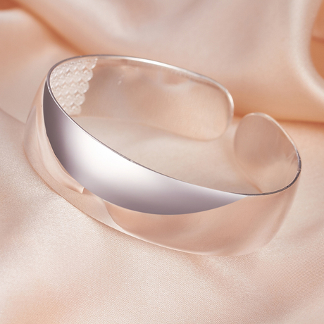 简法999纯银 足银开口光面宽版银镯子手环首饰礼物送妈妈银手镯女