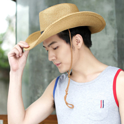 凉帽男士夏天防晒草帽遮阳帽户外太阳帽大檐钓鱼帽中老年沙滩帽男