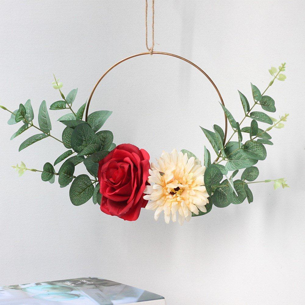 半圆形花圈仿真花绢花绢布花环门饰门挂客厅墙壁挂饰美式装饰品