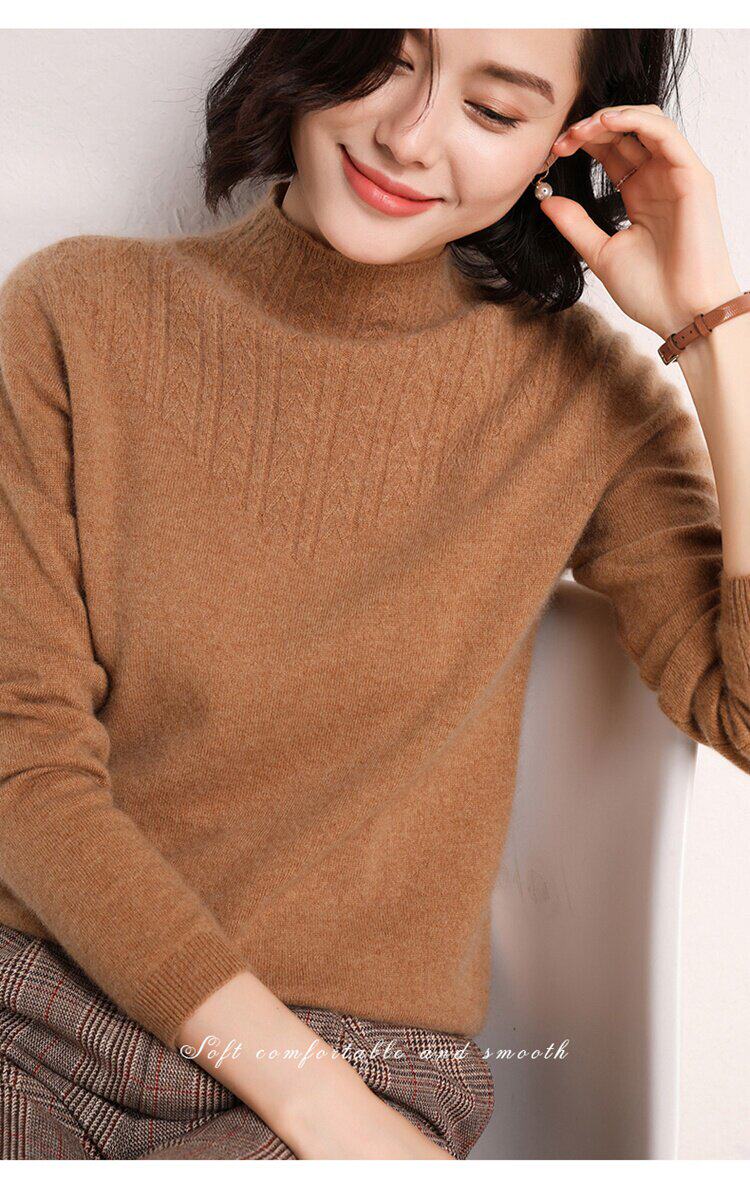 100%纯羊毛打底衫女秋冬2020新款宽松加厚羊绒半高领中年妈妈毛衣