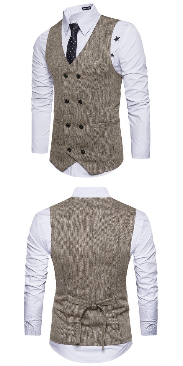 Mùa thu mới cho nam áo len đôi ngực phù hợp với nam thẳng giản dị màu sắc trẻ trung vest retro - Áo vest cotton