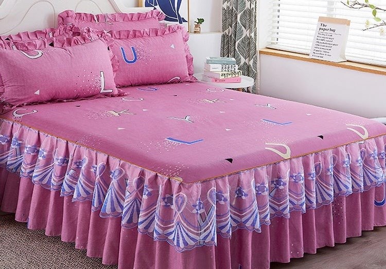 Công chúa phong cách ba mảnh ren màu hồng cô gái váy trải giường một cặp váy mùa hè giường trải giường - Váy Petti