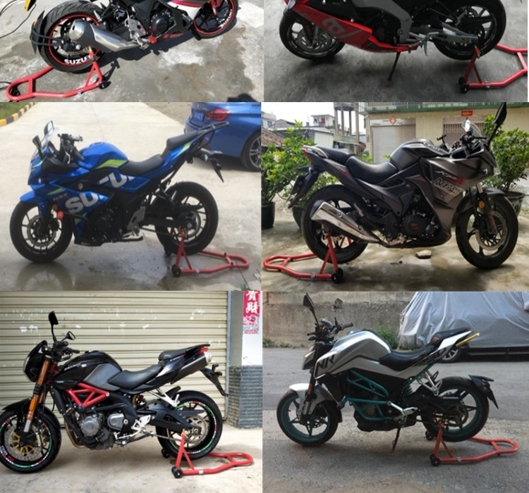 Xe đẩy hàng lớn có bánh sau nâng hạ giá đỡ xe máy. Khung thiết bị hạ cánh đặc biệt để bảo dưỡng bánh trước và bánh sau - Bộ sửa chữa Motrocycle