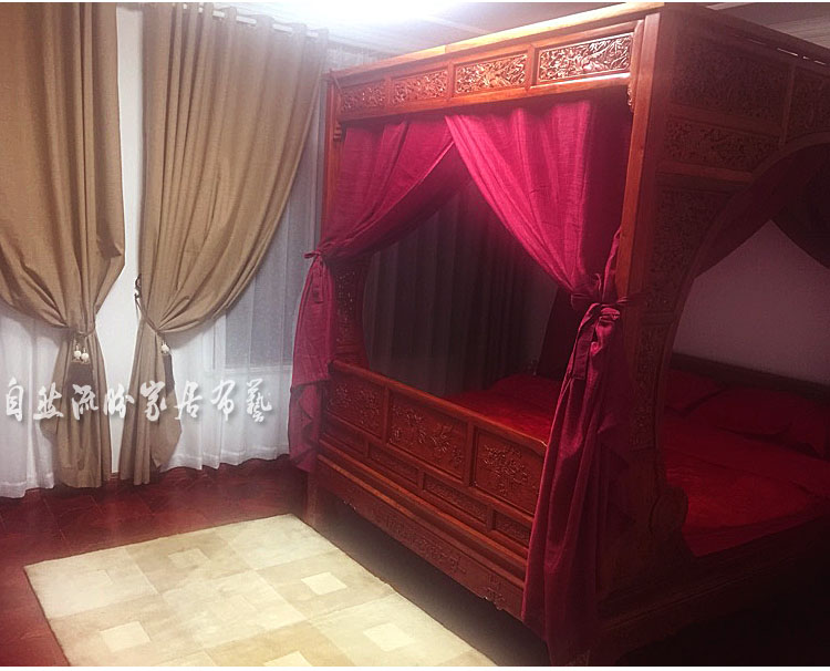 Trung Quốc thời nhà Minh và nhà Thanh giường đôi mặt trăng cổ điển gỗ cẩm lai cổ điển sợi vải trải giường lễ hội đám cưới đám cưới màn vải mùng - Bed Skirts & Valances