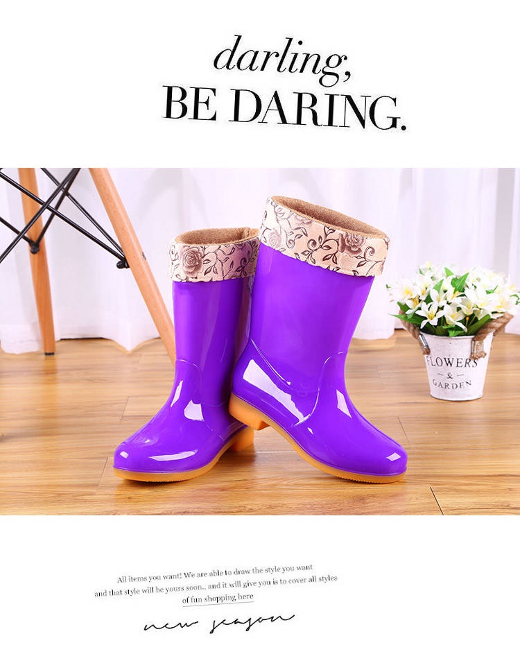 Bông sang trọng giày đi mưa giày đi mưa giày không thấm nước giày cao su overshoes ủng nước thời trang của phụ nữ trong ống để giữ ấm cho người lớn chống trượt nhà bếp mùa đông - Rainshoes