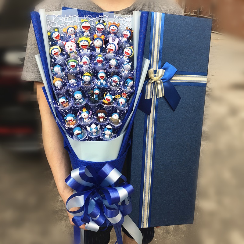 Búp bê hoạt hình bó hoa quà tặng sinh nhật cho bạn gái màu xanh chất béo leng keng mèo bó hoa bằng tay Giáng sinh Ngày lễ tình nhân tốt nghiệp - Hoa hoạt hình / Hoa sô cô la