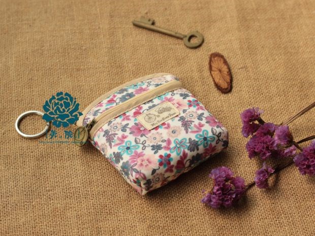 Cô gái tươi Hàn Quốc vải hoa dây kéo đôi dây kéo nhỏ đồng xu nhỏ túi đựng chìa khóa thẻ đựng đồ lặt vặt túi tiền xu - Trường hợp chính