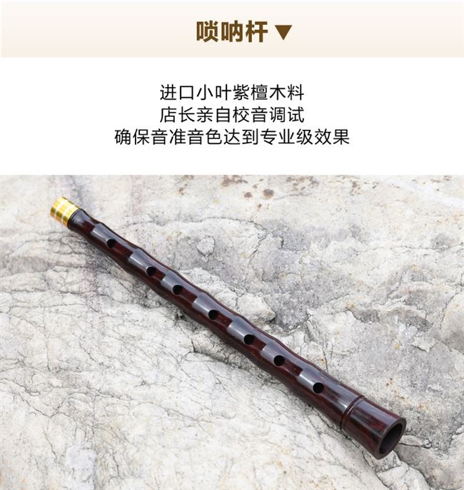 Nhạc gió cao cấp của Huang Tờ rơi Ấn Độ gỗ hồng mộc suona nhạc cụ đầy đủ bộ loa dân gian chơi D / B-phẳng chuyên nghiệp - Nhạc cụ dân tộc