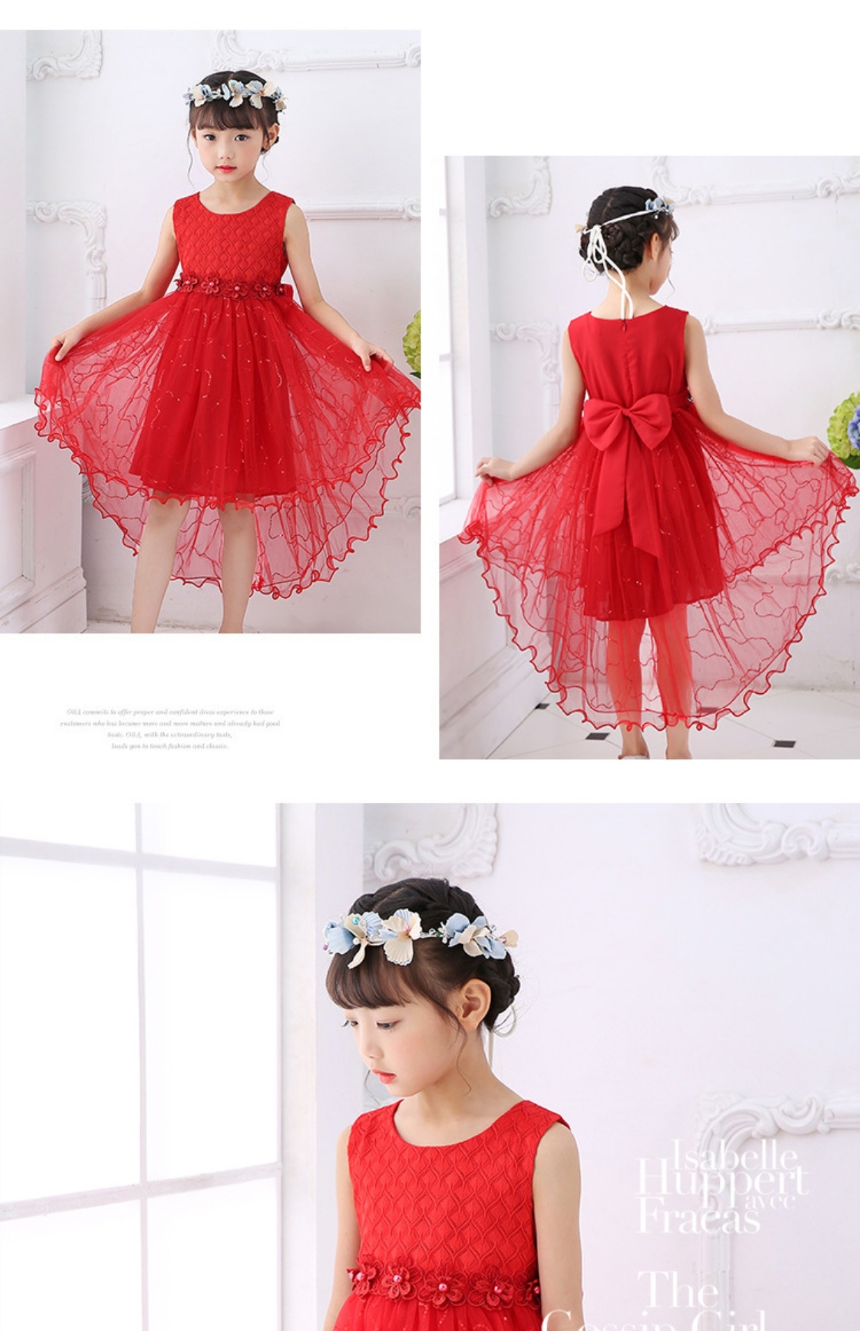 Váy dự phòng của bé gái sau mùa hè và dài phía trước ngắn của bé gái váy lưới gạc váy váy công chúa màu đỏ trẻ em - Váy trẻ em