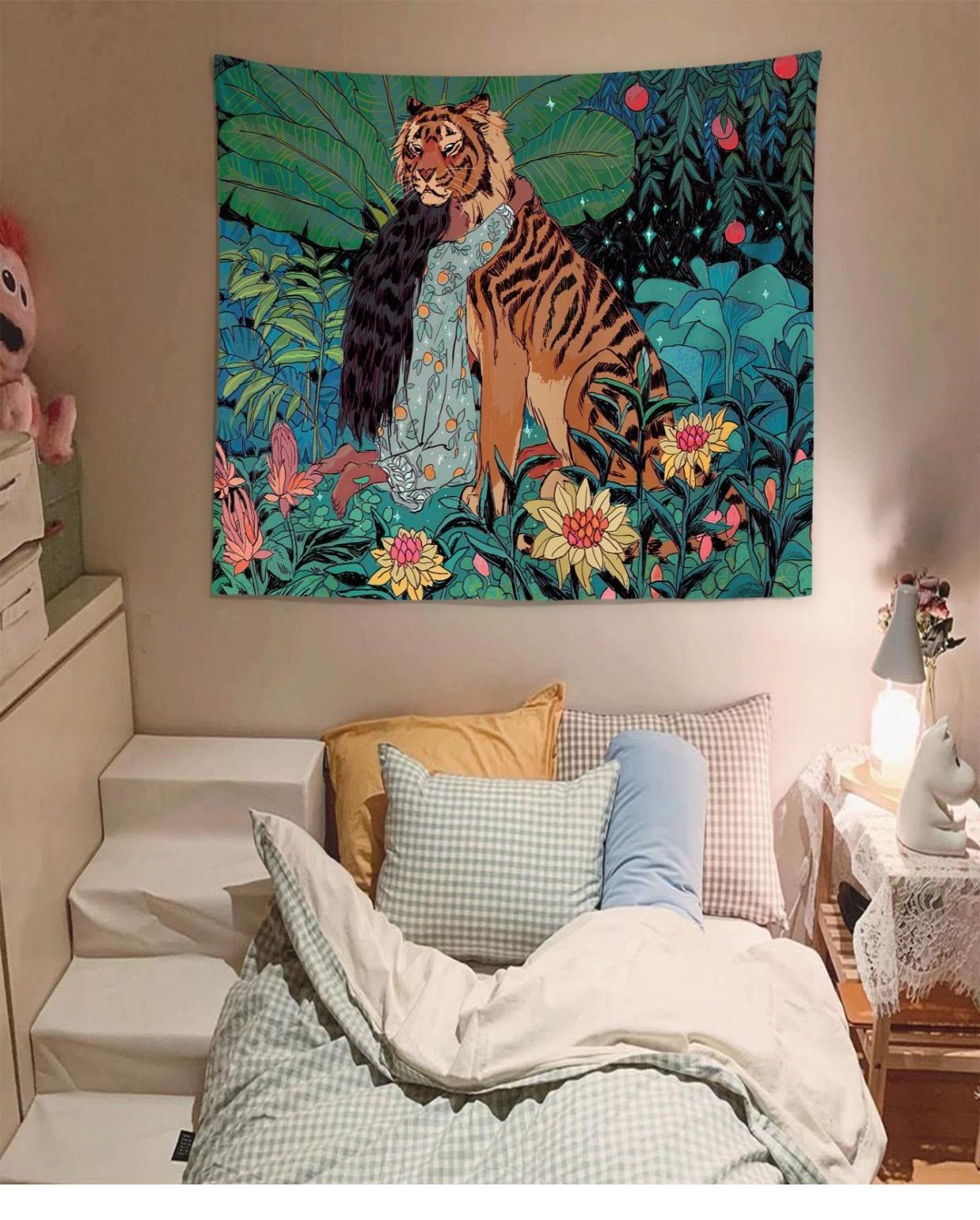 nền vải cô gái và hổ tươi treo vải cô gái phòng ngủ bức tường lớn cho thuê vải phòng ngủ trang trí thảm trang trí - Tapestry
