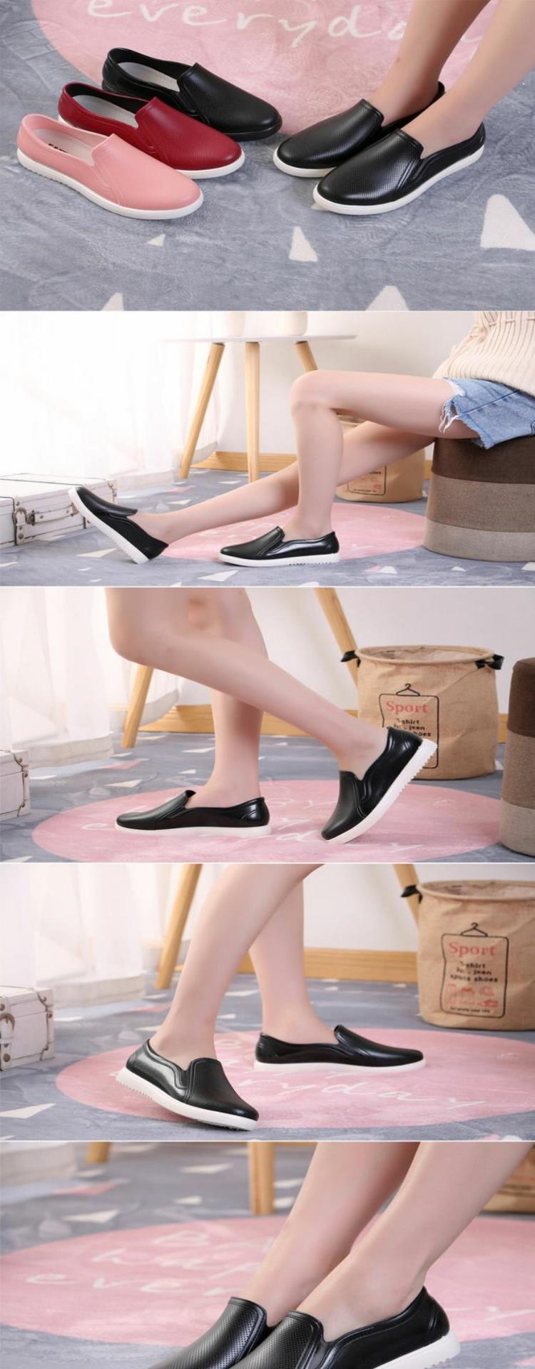 Giày đi mưa thấp cổ phụ nữ người lớn ống ngắn miệng nông giày thời trang tất cả các trận đấu giày đi mưa giày cao su chống trơn trượt giày làm việc nhà bếp - Rainshoes