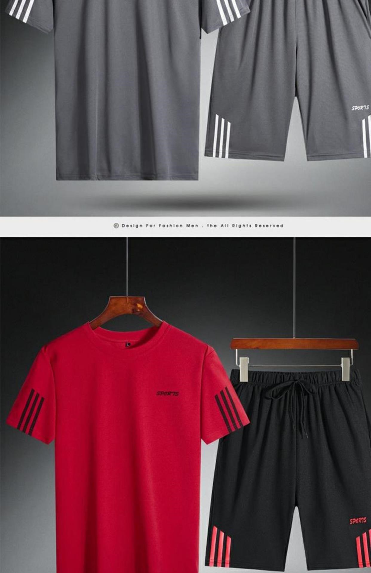 Mùa hè nam ngắn tay áo phông bộ đồ thể thao giản dị quần đùi rộng hai mảnh chạy thể dục nhanh khô bộ đồ nam dx - Bộ đồ