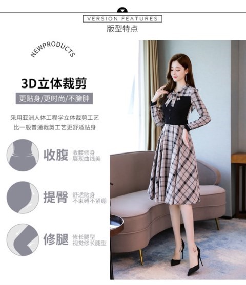 Váy kẻ sọc dài tay mùa thu 2019 mới của phụ nữ thời trang khí chất và váy mỏng - A-Line Váy