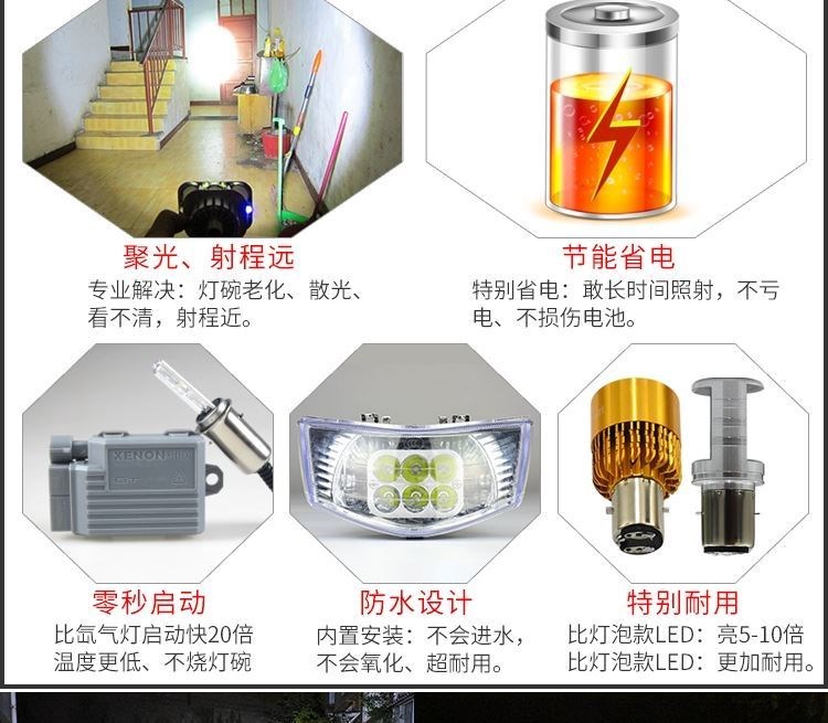 Bóng đèn xe máy siêu sáng chói 12v đèn xe điện đèn pha đèn pha xe tay ga ánh sáng ba móng vuốt xa và gần điều chỉnh ánh sáng - Đèn xe máy