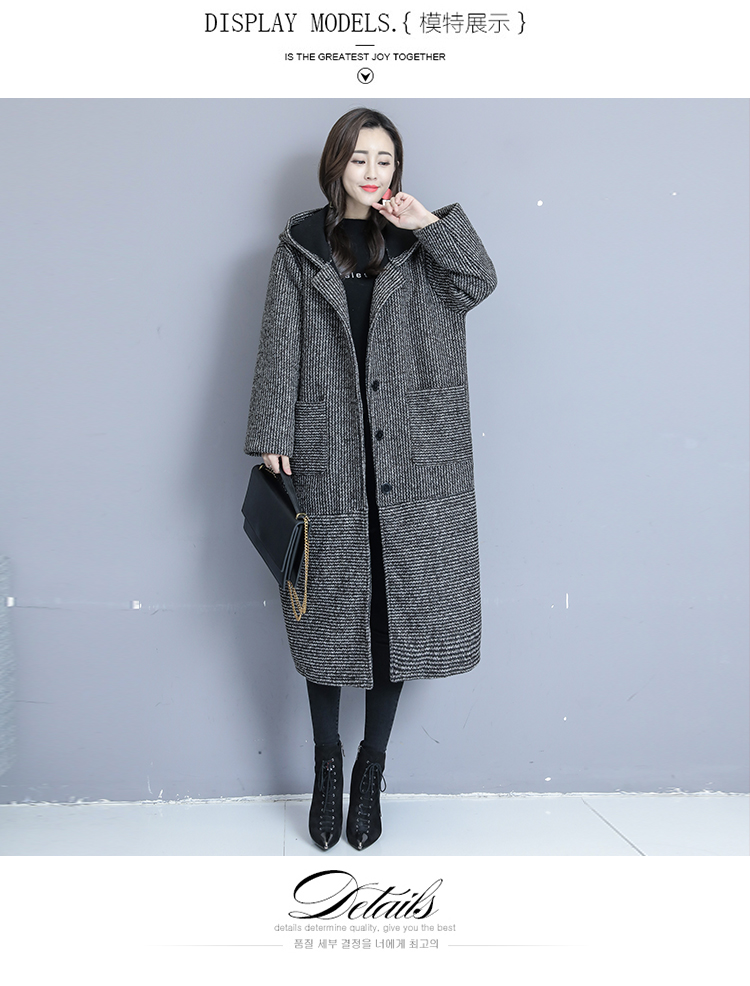 180 kg cộng với size áo len mùa thu và mùa đông của phụ nữ Áo len phiên bản Hàn Quốc dài vừa phải cộng với áo len trùm đầu bằng nhung dày - Áo khoác dài