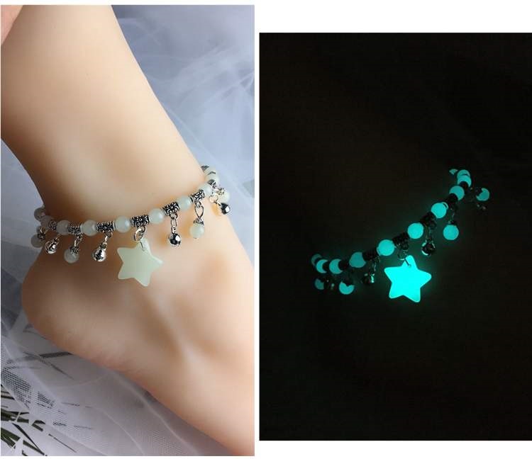Phiên bản thời trang Vòng chân hạt phát sáng Nam và nữ Mori Cặp đôi sinh viên Vòng chân 12 cung hoàng đạo Đồ trang sức phát sáng Ngọc trai BQ - Vòng chân