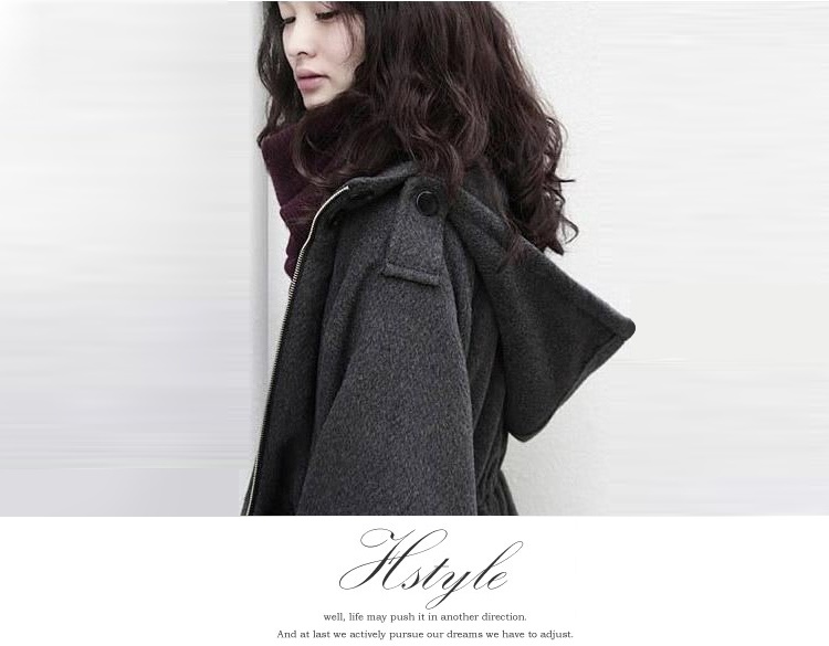 Mùa xuân và mùa thu mùa đông Phiên bản Hàn Quốc của phụ nữ rộng kích cỡ lỏng lẻo Phụ nữ trùm đầu áo len dài giữa áo khoác len với bông dày - Trung bình và dài Coat