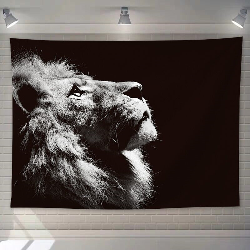 Nền vua bé trai vải thảm tùy chỉnh có thể là tường trang trí sống phòng sư tử treo vải trong lưới vải gió đỏ đen và trắng - Tapestry