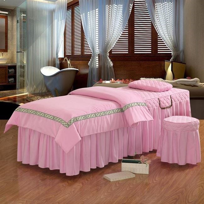Mới bốn mảnh giường váy giường vẻ đẹp giường trải giường cao cấp hình tròn màu xanh lá cây đậm lớn màu đỏ thêu - Trang bị tấm