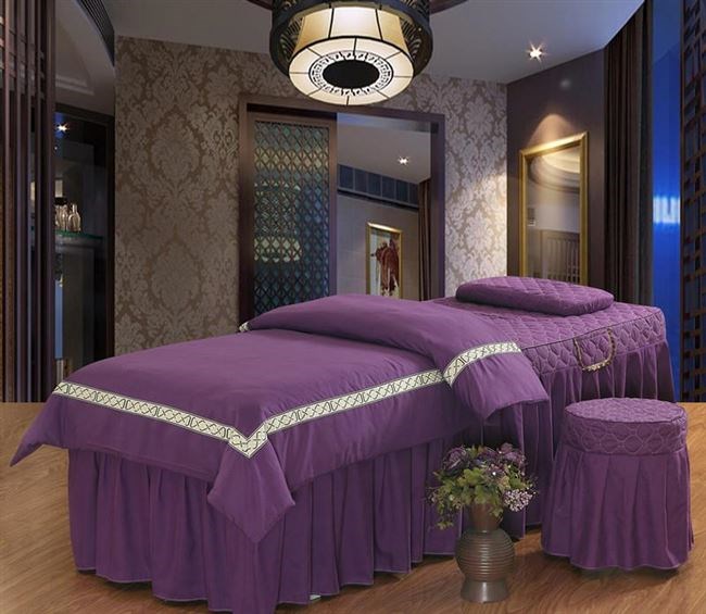 Mới bốn mảnh giường váy giường vẻ đẹp giường trải giường cao cấp hình tròn màu xanh lá cây đậm lớn màu đỏ thêu - Trang bị tấm