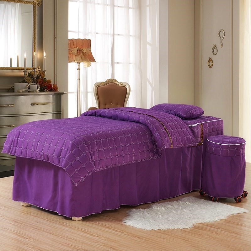 Bốn mảnh làm đẹp giường trải giường màu xanh đặc biệt polyester massage spa hình xăm thẩm mỹ viện trắng Hàn Quốc đơn giản - Trang bị tấm