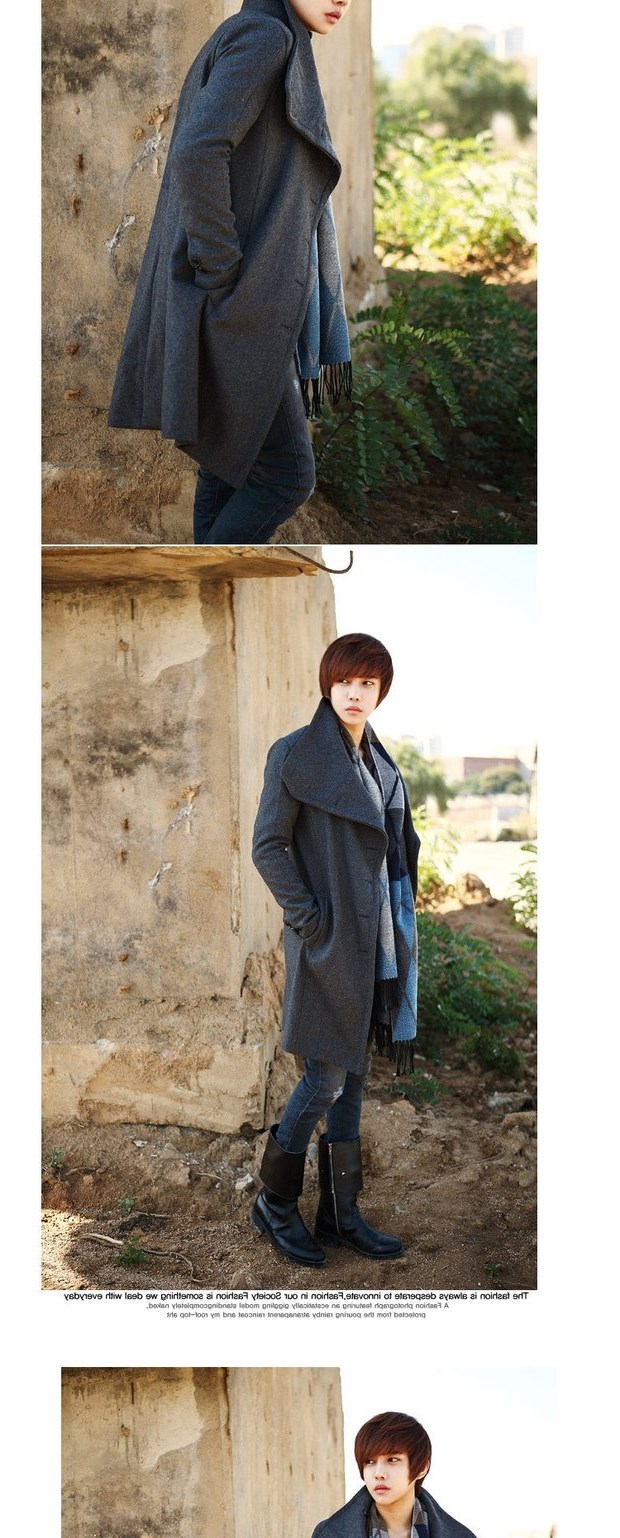 2019 Phiên bản Hàn Quốc của quần áo nam mới dành cho nam xu hướng áo len nam trench coat áo khoác len dày giữa áo khoác nam dài - Áo gió
