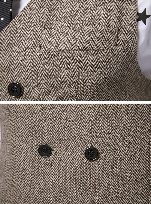Mùa thu mới cho nam áo len đôi ngực phù hợp với nam thẳng giản dị màu sắc trẻ trung vest retro - Áo vest cotton