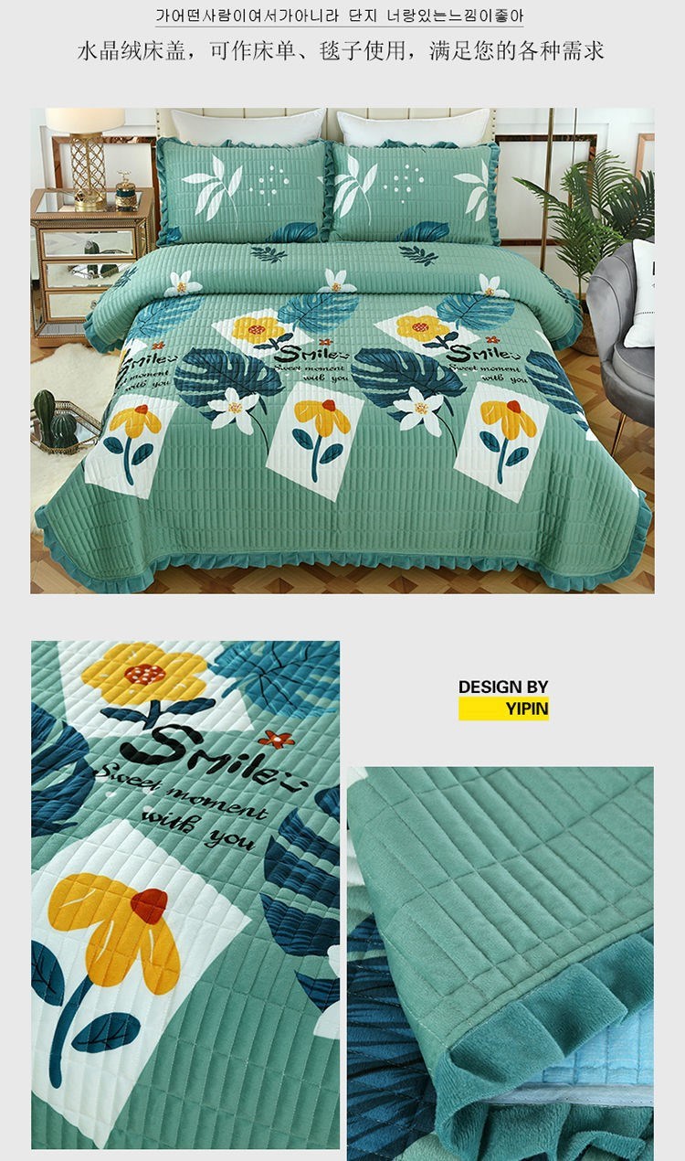 Ga trải giường đệm pha lê nhung sữa nhung ga trải giường đệm bông ba mảnh tatami kang chiếu cả hai mặt - Trải giường