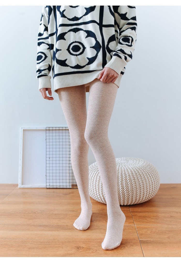 Pantyhose dành cho phụ nữ kiểu bếp ống với chất liệu cotton dày dặn vào mùa thu và mùa đông với chân, cùng với quần tất màu xám nhung dọc - Vớ giảm béo